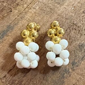 Dauplaise Elegant Gold and White Beaded screw Earrings